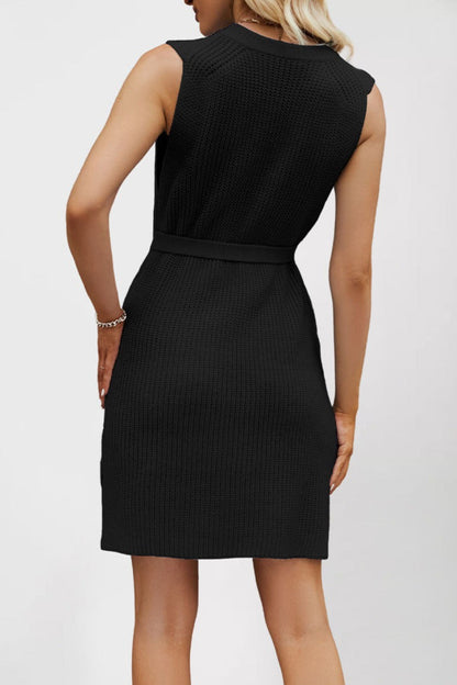 Vestido de suéter de punto liso con cuello redondo