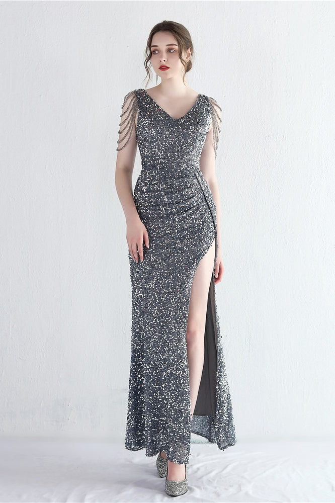 Vestido de Gala Sirena con Cuentas Distintivas