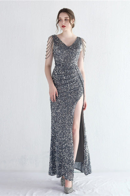 Vestido de Gala Sirena con Cuentas Distintivas