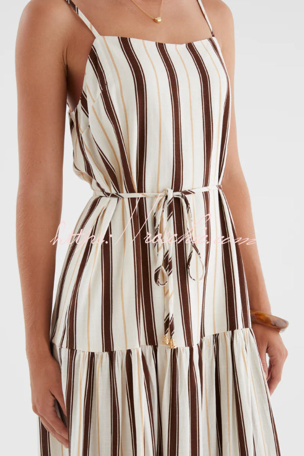 Striped Printed Spaghetti Strap Sleeveless Tie-up Casual Vacation Maxi Dress