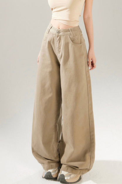 Pantalones Largos Anchos de Jean de Tiro Alto Vintage