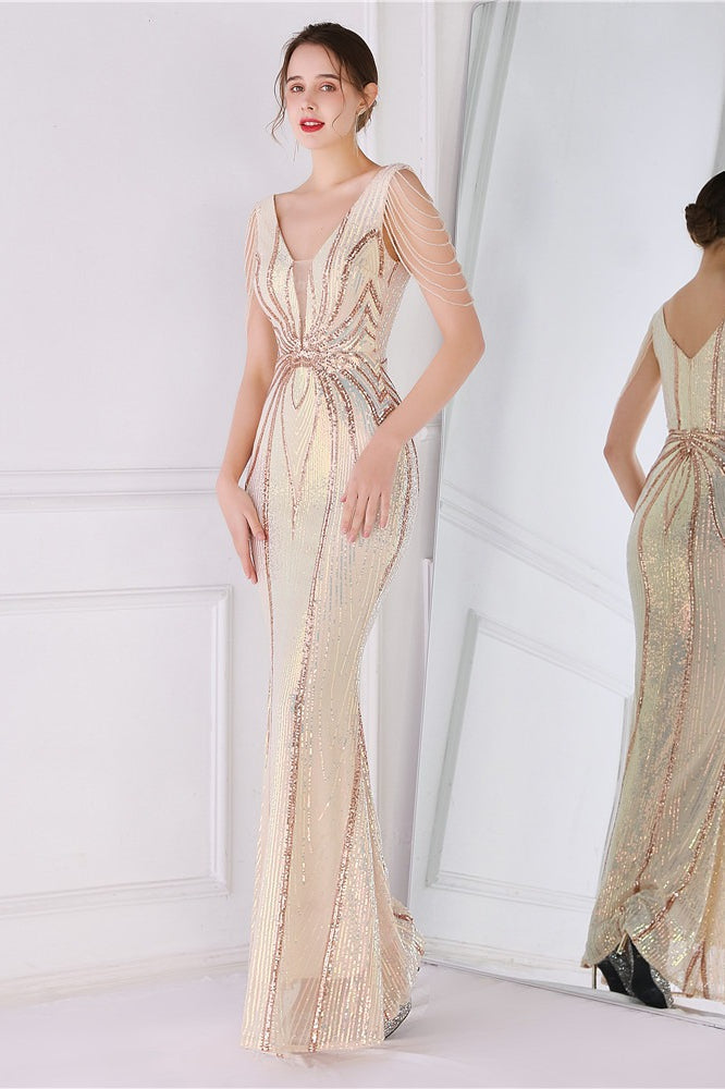 Vestido de fiesta de sirena con lentejuelas florales y pedrería