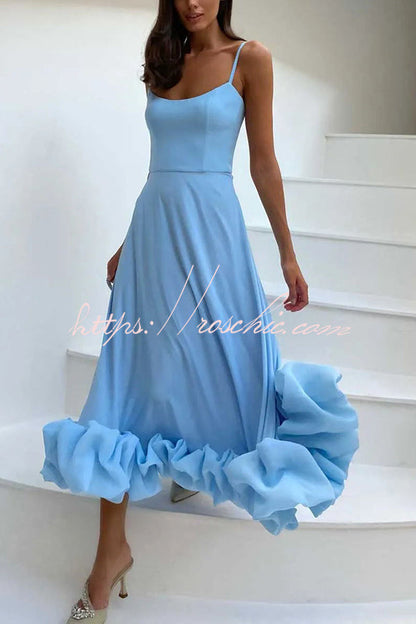 Midnight Girl Flounce Bustier Banquet Party Midi Dress