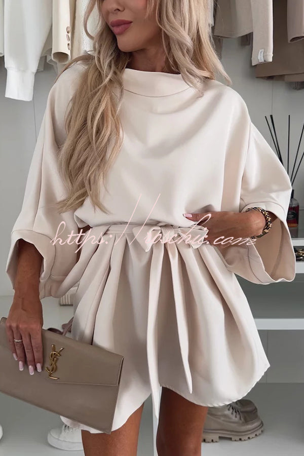 Solid Color Loose Round Neck Belted Mini Dress