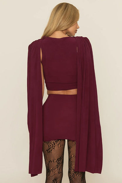 Cowl Neck Shawl Ruched  Two Piece Set
