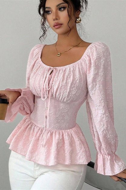 Blusa de diseñador de manga larga con cuello de pico