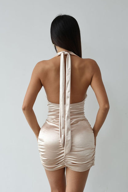 Cowl Neck Backless Silk Dress