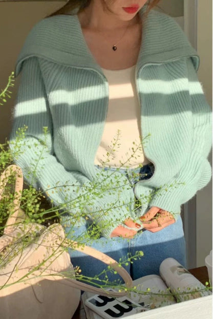 Shawl Collar Zip Knit Cardigan