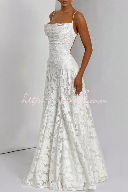 Francis Custom Floral Burnout Fabric Cowl Neck Back Lace-up Maxi Dress