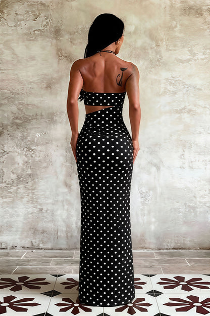 Vestido maxi bodycon sin tirantes estampado con aberturas