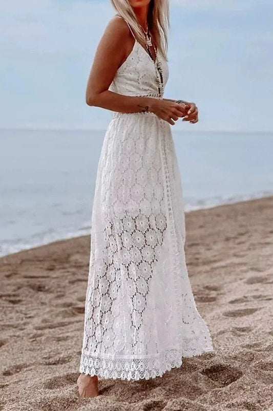 Vestido Bohemio Hueco con Cuello en V de Encaje