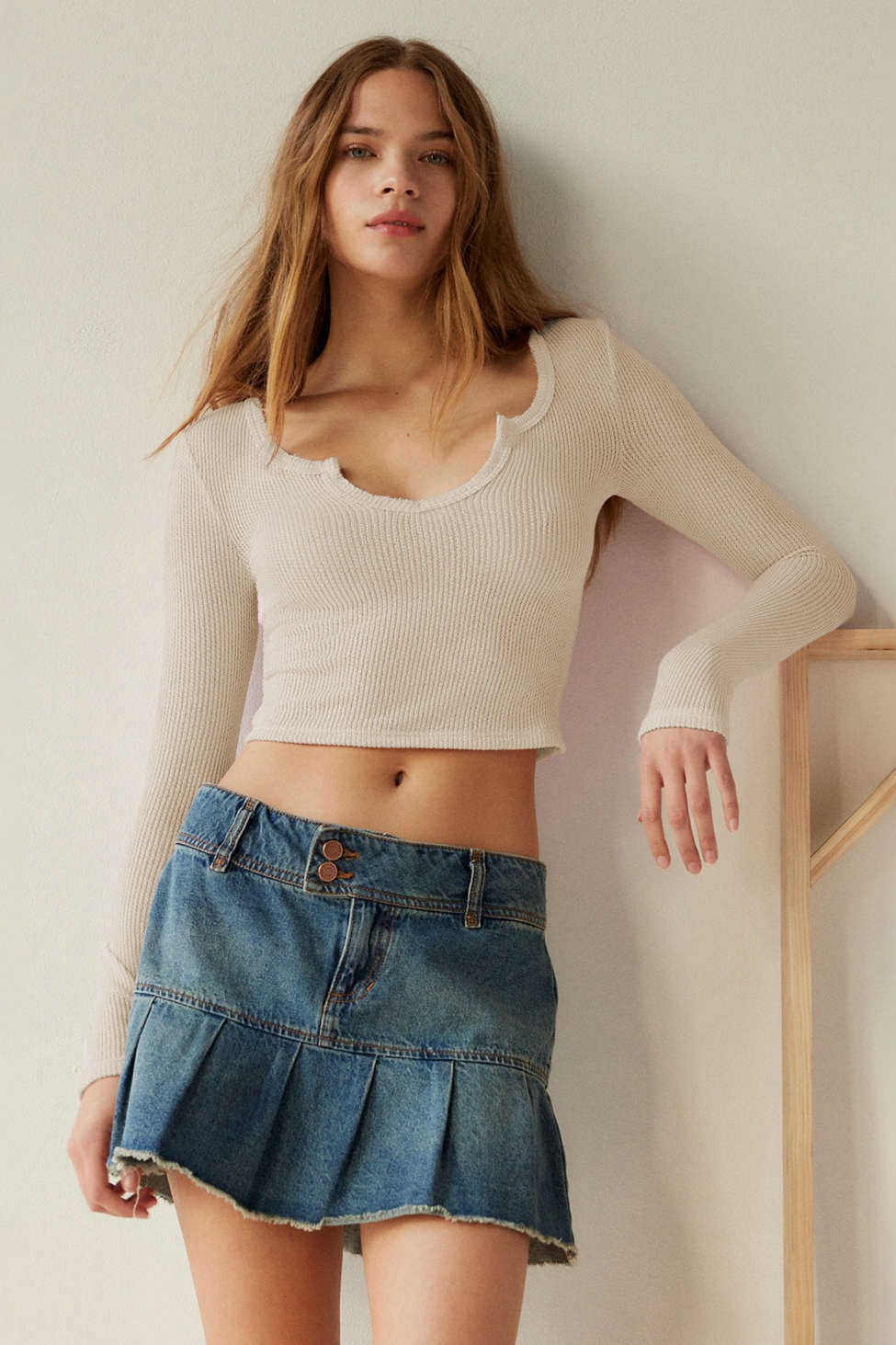V Neck Ribbed Knit Slim Cropped  Crop Top