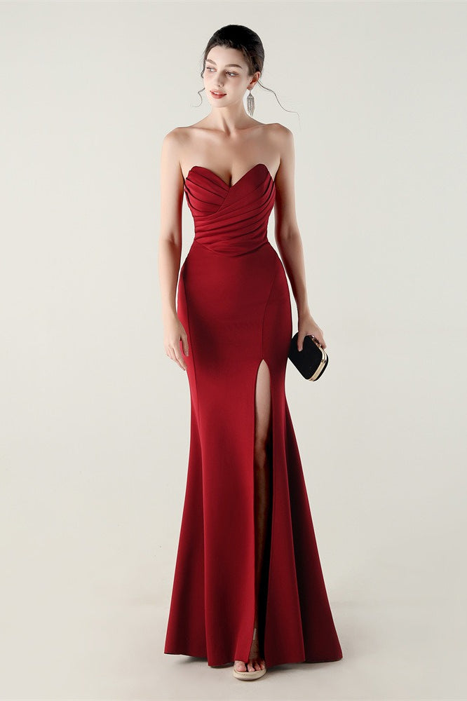 Vestido de fiesta plisado palabra de honor con escote corazón