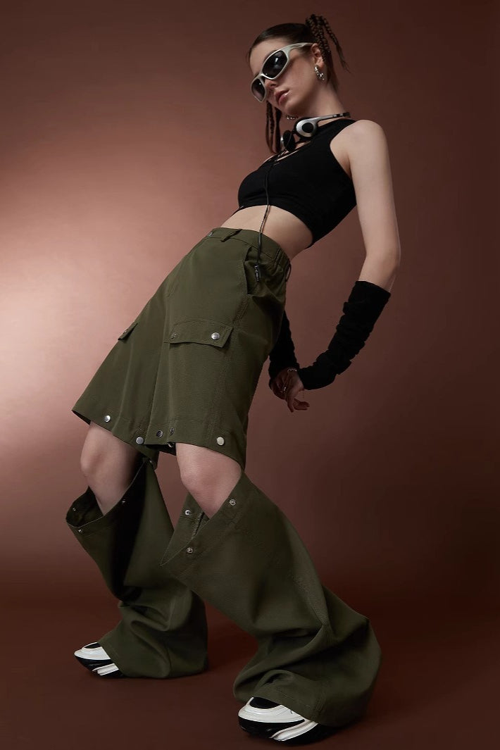 Street Style High Waist Convertible Multi-Pocket Cargo Straight Pants