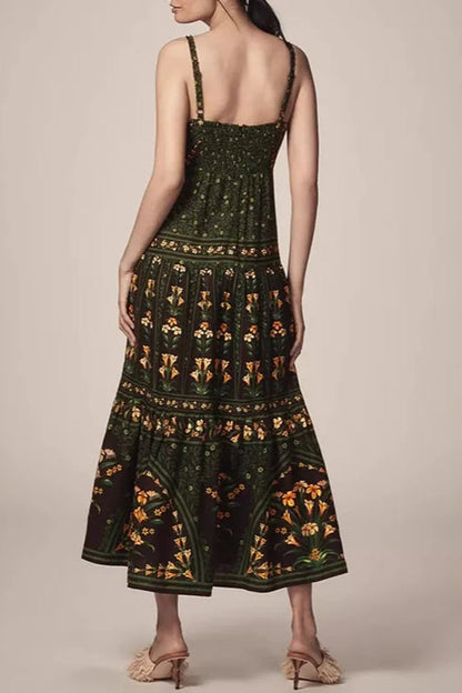 Vestido boho de corte A con estampado étnico vintage