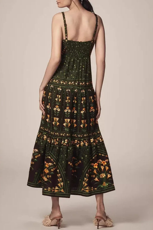 Vestido boho de corte A con estampado étnico vintage