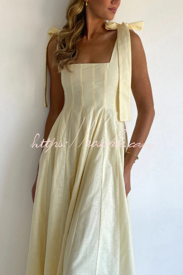Solid Color Sleeveless Tie-up Suspender Elegant Patchwork Maxi Dress