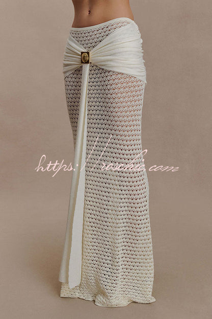 Mania Knit Hardware Detail Bell Sleeve Crop Top and Gathered Overlay Sash Stretch Maxi Skirt Set