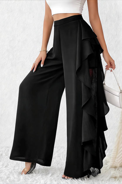 Pantalones de pernera ancha con aberturas irregulares y encaje
