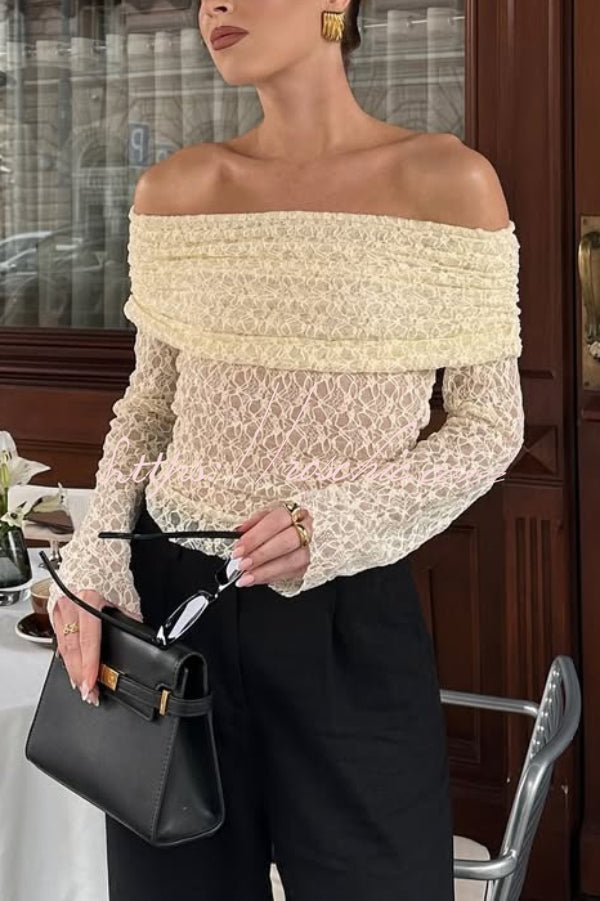 Solid Color Off-shoulder Long-sleeved Elegant Slim-fit Lace Top