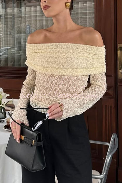 Solid Color Off-shoulder Long-sleeved Elegant Slim-fit Lace Top
