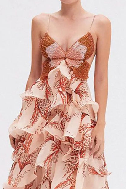 Elegante vestido bohemio plisado con cuello en V