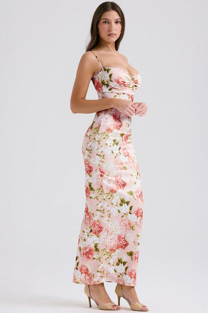 Casual Floral  Split Midi Silk Dress