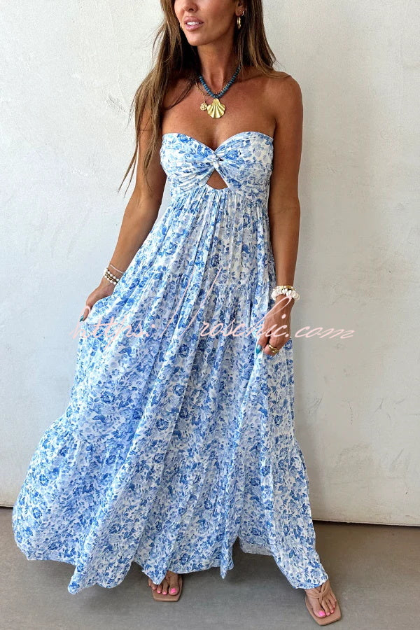Floral Print Sleeveless Off-shoulder Cutout Resort Style Maxi Dress
