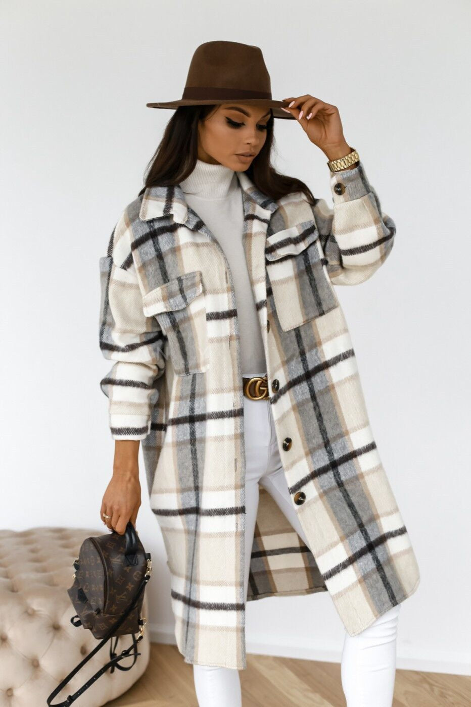 Plaid Button Down Shirt Coat