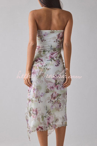 Mesh Tie-dye Slit Strapless Maxi Dress