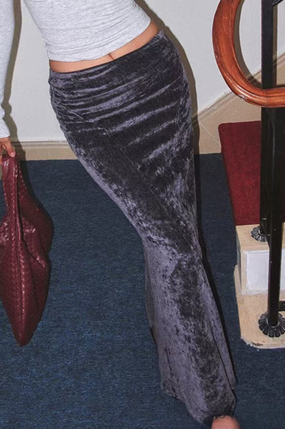 Vintage Velvet Bias-Cut Maxi Skirt