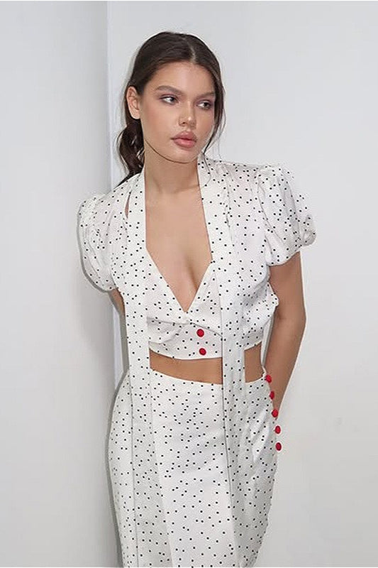 Polka Dot V-Neck Maxi Two Pieces Set