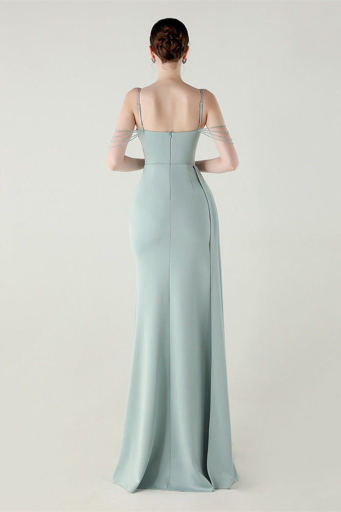 Vestido de fiesta de sirena de satén con tirantes finos