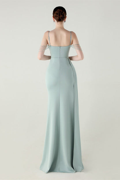 Vestido de fiesta de sirena de satén con tirantes finos