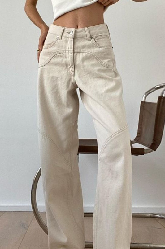 Vaqueros rectos sueltos de tiro alto Off White