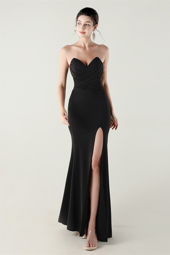 Vestido de fiesta plisado palabra de honor con escote corazón