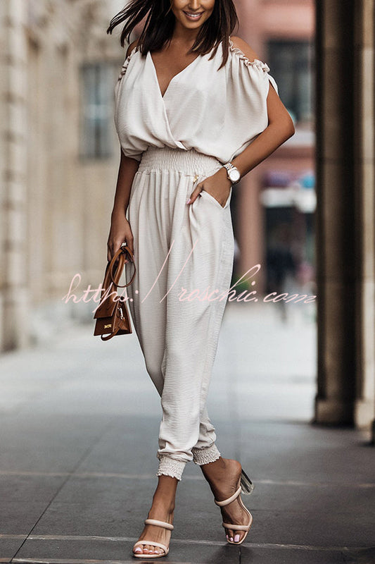 Wonderful Ideas Ruffle Cold Shoulder Jumpsuit