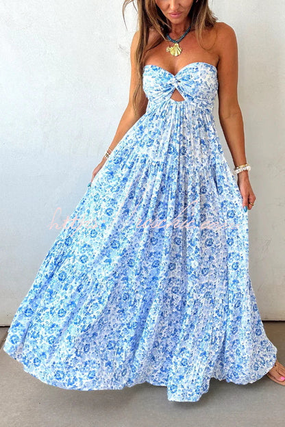 Floral Print Sleeveless Off-shoulder Cutout Resort Style Maxi Dress