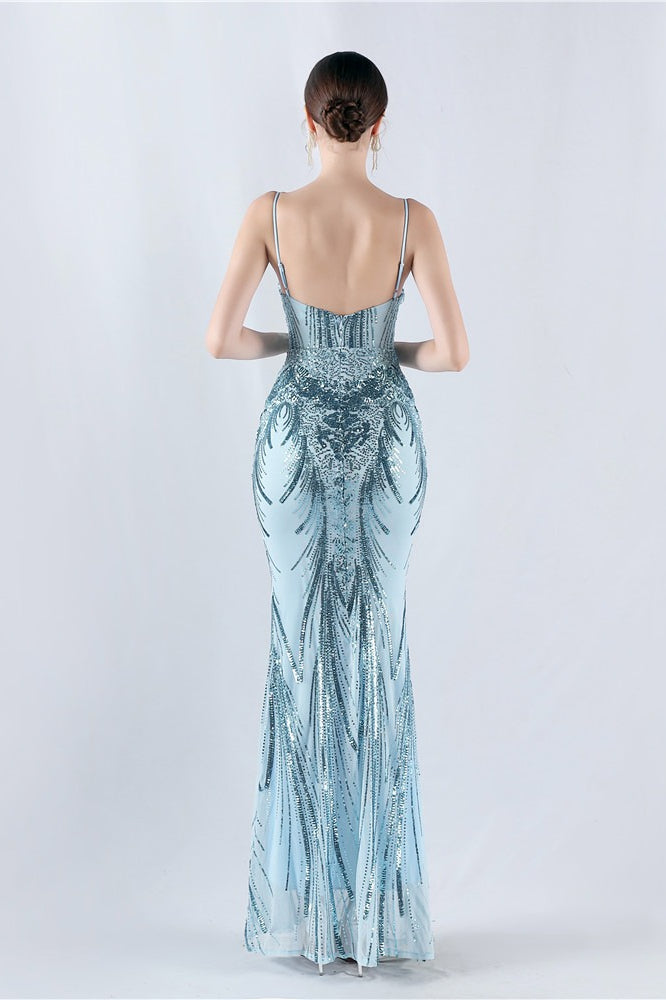 Vestido formal con lentejuelas bordadas y varillas