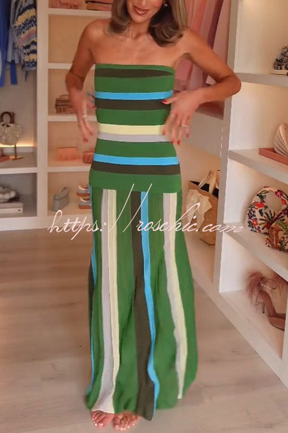 A Splash of Color Knit Color-Block Striped Off Shoulder Stretch Maxi Dress