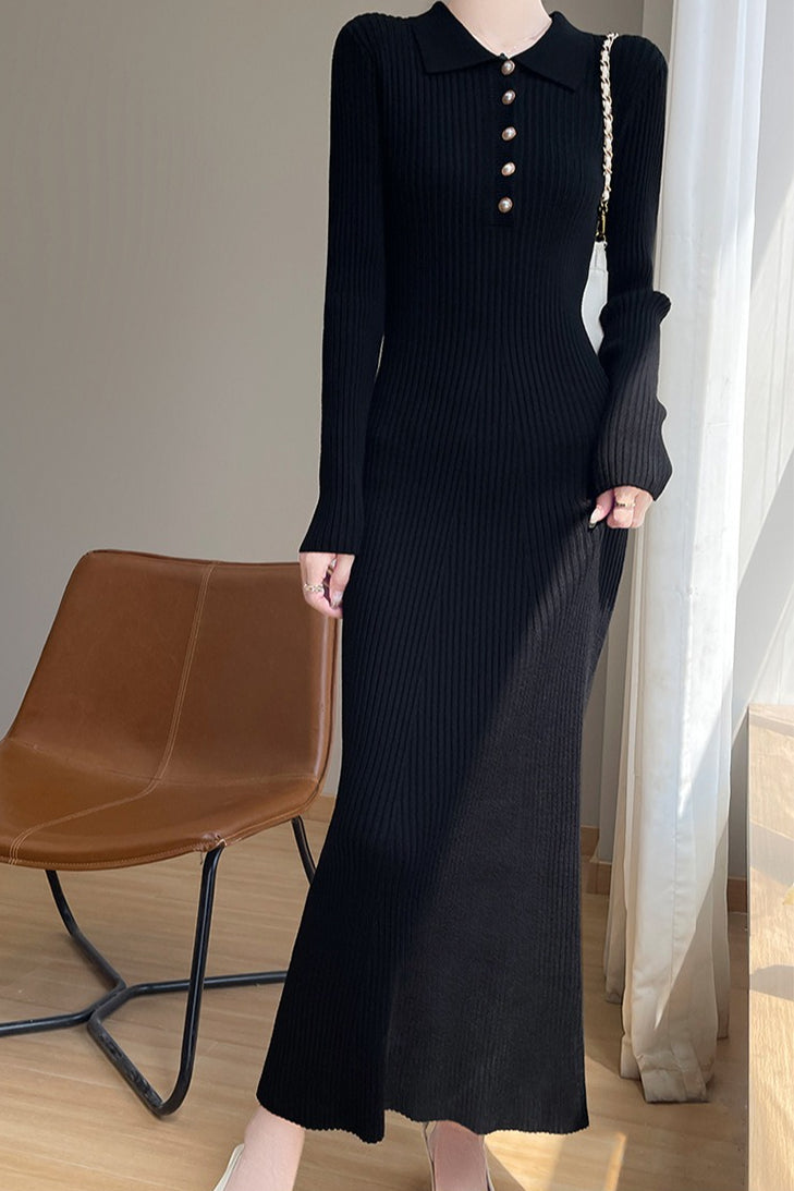 Vestido largo de punto elegante con cuello