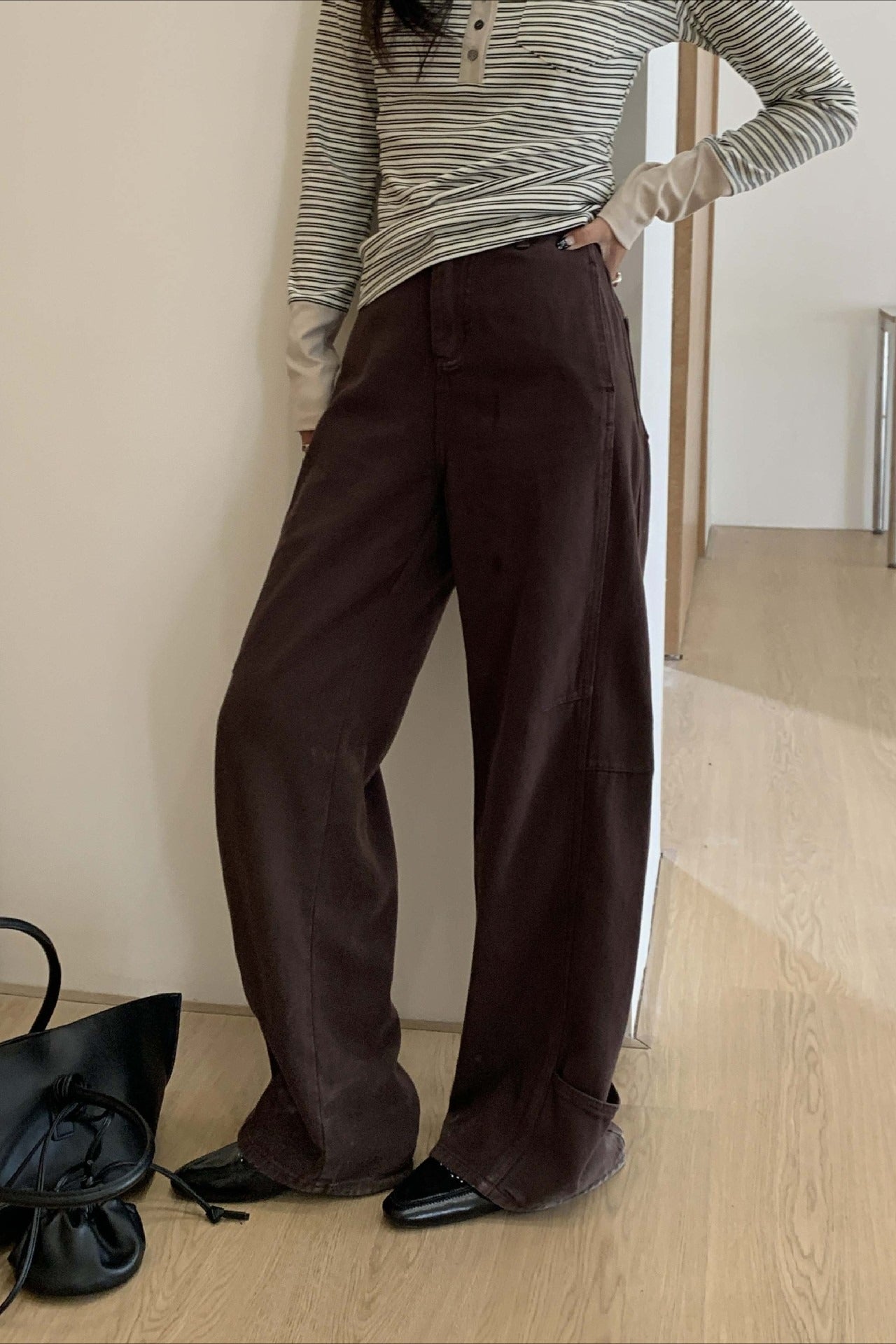 Edgy High Waist Cargo Wide Leg Curved Jeans