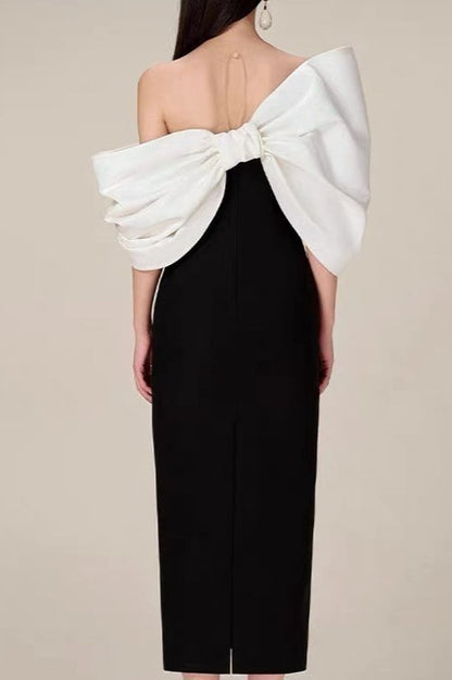 Vestido formal de cintura alta con lazo grande