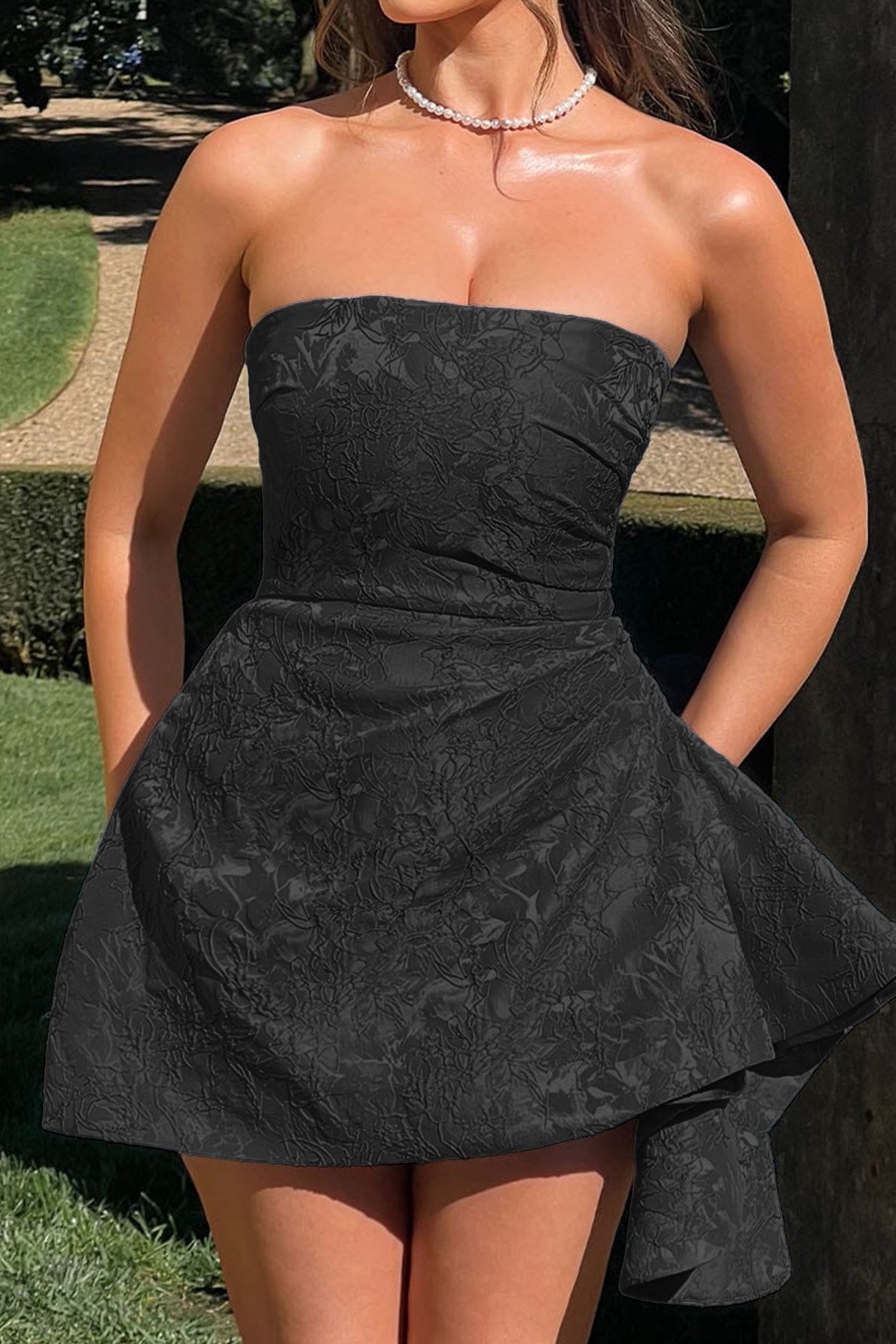Minivestido de fiesta jacquard sin tirantes