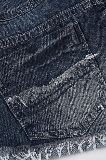 Cuffed Low Rise Destroyed Denim Shorts