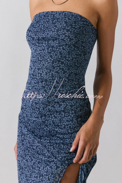 Mesh Tie-dye Slit Strapless Maxi Dress