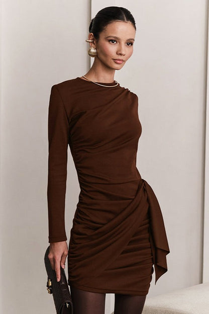 Minivestido ajustado bodycon sexy con fruncido y cuello redondo