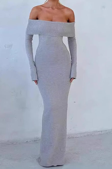 Vestido de punto acanalado con hombros descubiertos