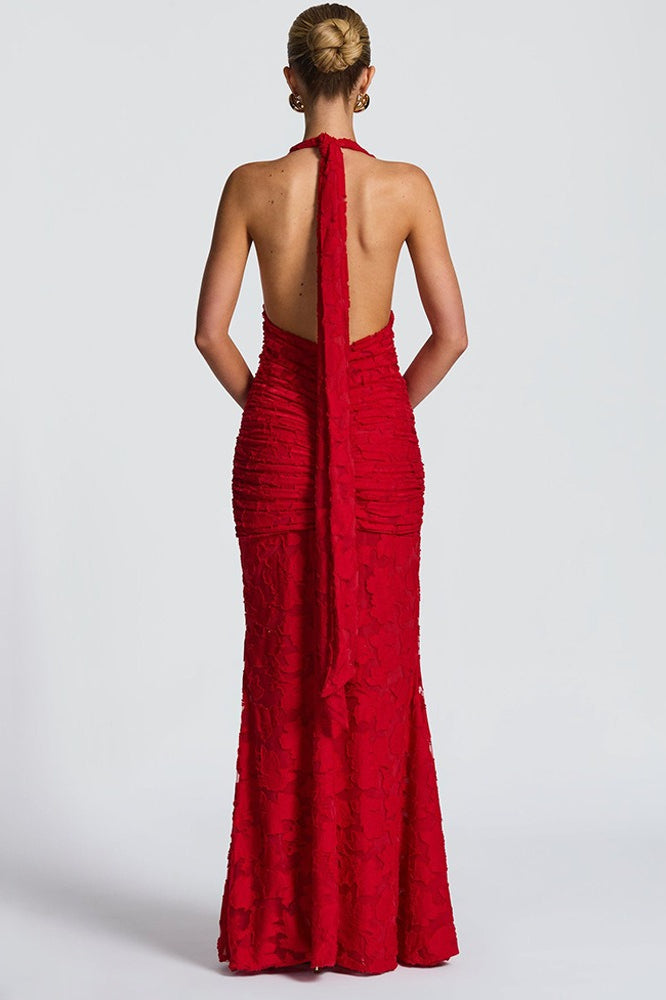 Vestido de fiesta ajustado fruncido con lazo