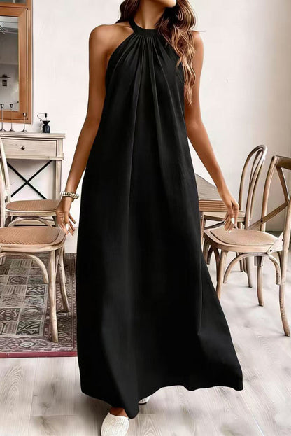 Solid Color Loose Halter Neck Backless Casual Maxi Dress